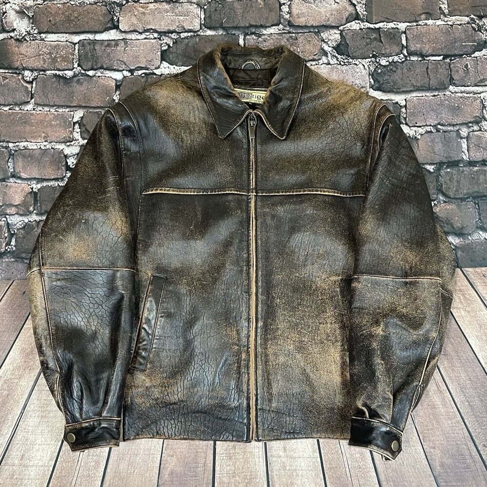 Vintage Prestige Leather Quilted Full Zip Jacket RARE Mens Size XL